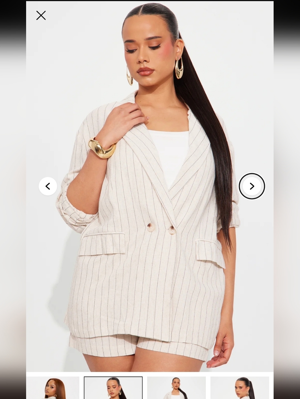 Fashion Nova Linen Blend Beige Jacket Short Summer Suit Sz XL - Picture 4 of 13